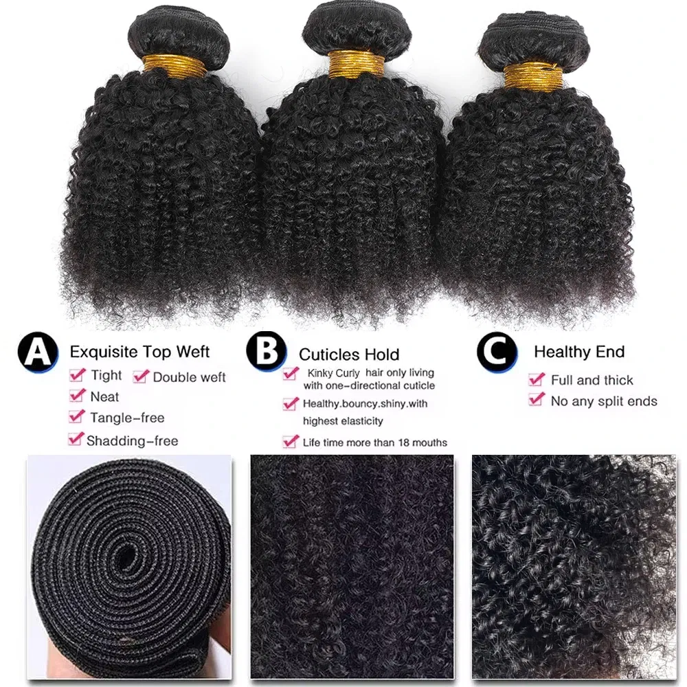 Color: Natural Color, Stretched Length: 18 18 18 - Brazilian Afro Kinky Curly Human Hair Bundles 4b 4c Afro kinky Bulk Human Hair Weave Bundle Deal Hair Extensions Wholesale