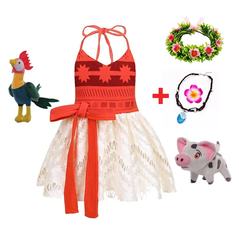 Color: PURPLE, Kid Size: 4T - Disney New Moana Dress Costumes Kids Girl Cosplay Toddler Movie Ocean Adventure Infant Frock Halloween Party With Chick Clothes