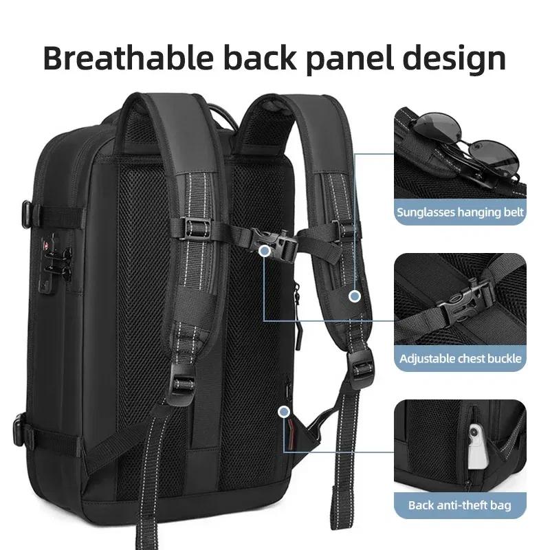 Color: GRAY - Men Travel Backpack vacuum compression Laptop Backpack 17 inch Extended Large Capacity school Backpack Hiking Business backpack