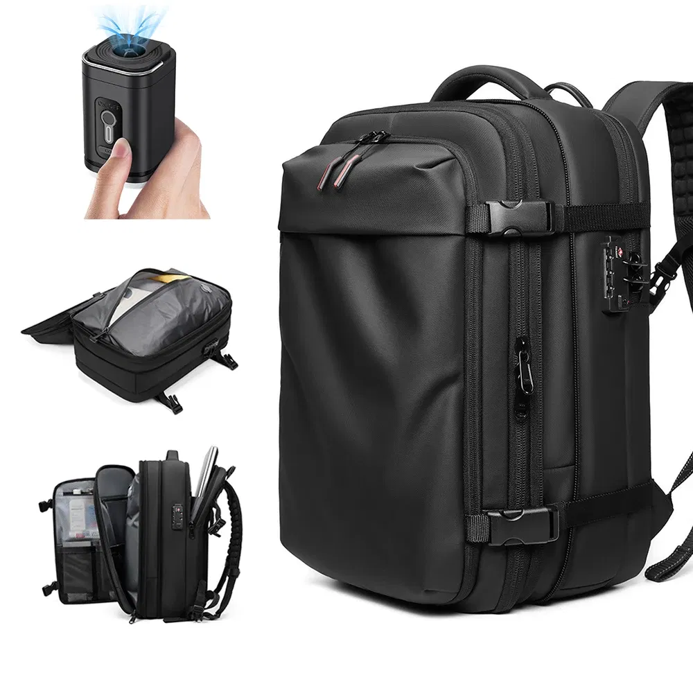 Color: GRAY - Men Travel Backpack vacuum compression Laptop Backpack 17 inch Extended Large Capacity school Backpack Hiking Business backpack
