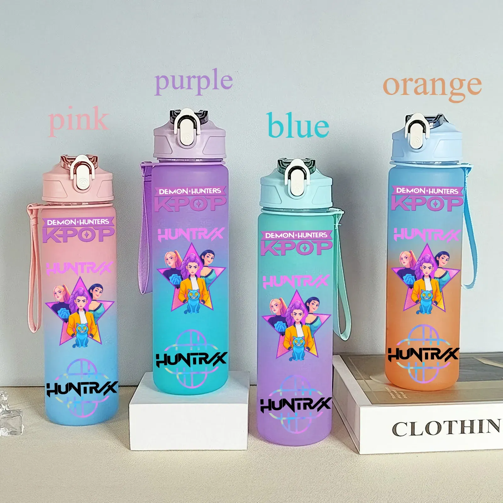 Color: Brown, Size: 25cm - 750ML K-pop Demon Hunters HUNTR X Rumi Mira Zoey Jinu Celine Kpop Plastic Water Cup K Pop Drinking Bottle School Huntrix Gourde