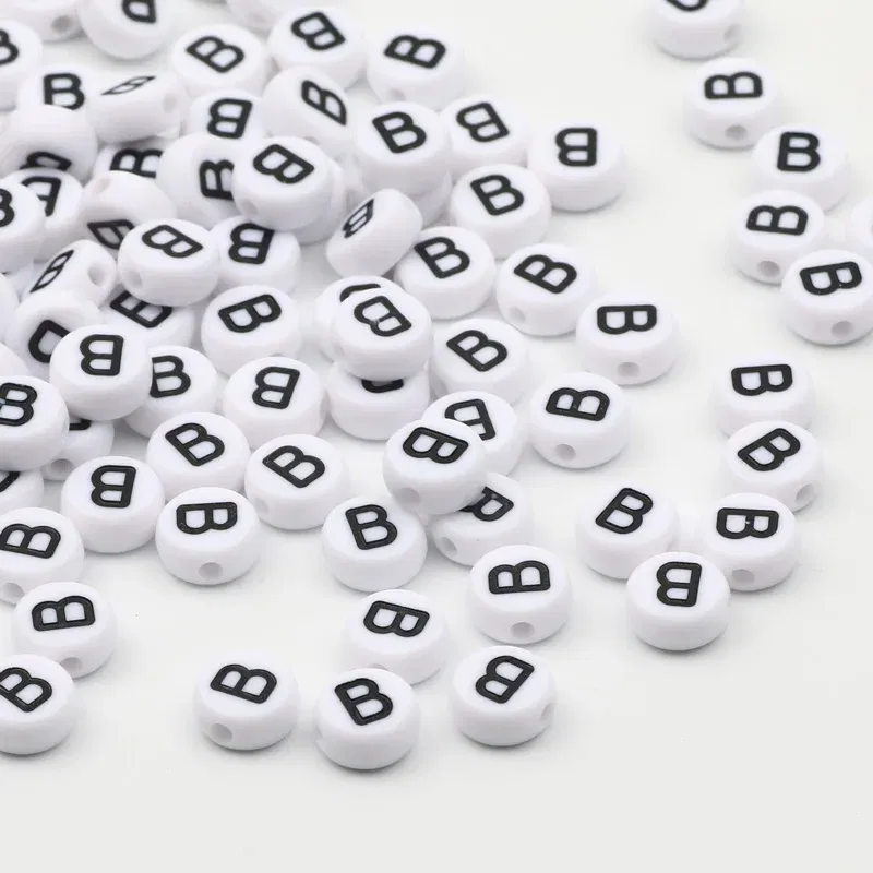 Color: Clear, Item Diameter: Other - 50/100pcs/lot 7x4mm White Round A-Z Alphabet Letter Acrylic Loose Spacer Beads for Jewelry Making Diy Bracelet Accessories