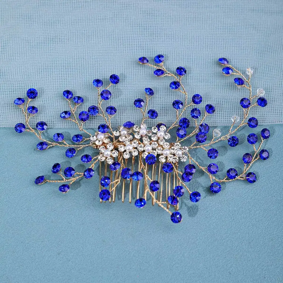 Metal color: Light Yellow Color - Luxury Rhinestone Hair Comb Clip Pin Headband Tiara For Women Party Prom Bridal Wedding Hair Accessories Jewelry Comb Clip Tiara