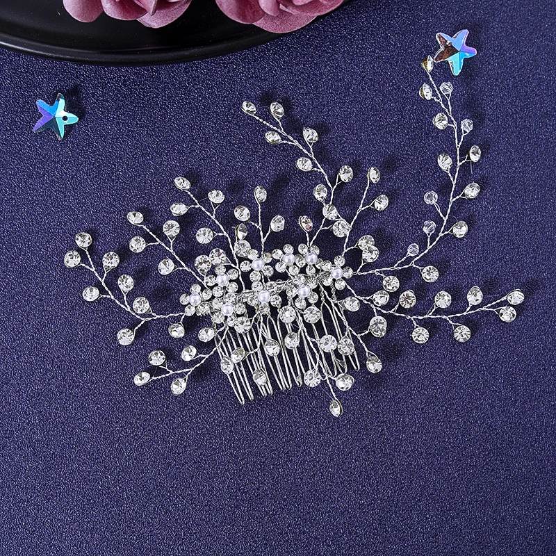 Metal color: Light Yellow Color - Luxury Rhinestone Hair Comb Clip Pin Headband Tiara For Women Party Prom Bridal Wedding Hair Accessories Jewelry Comb Clip Tiara