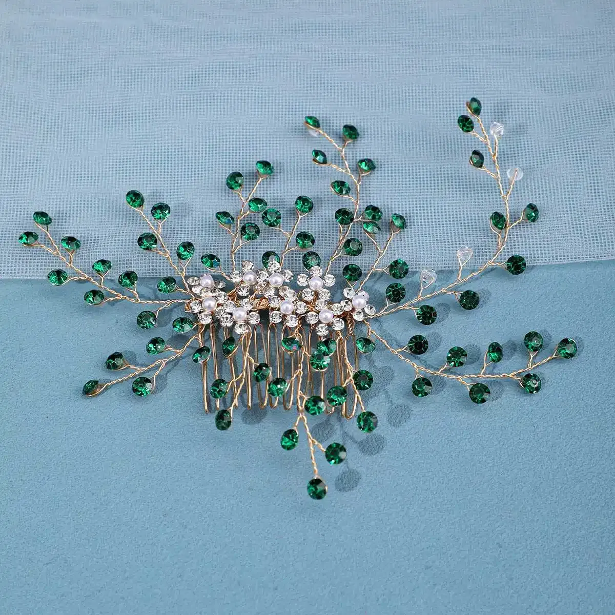 Metal color: Light Yellow Color - Luxury Rhinestone Hair Comb Clip Pin Headband Tiara For Women Party Prom Bridal Wedding Hair Accessories Jewelry Comb Clip Tiara