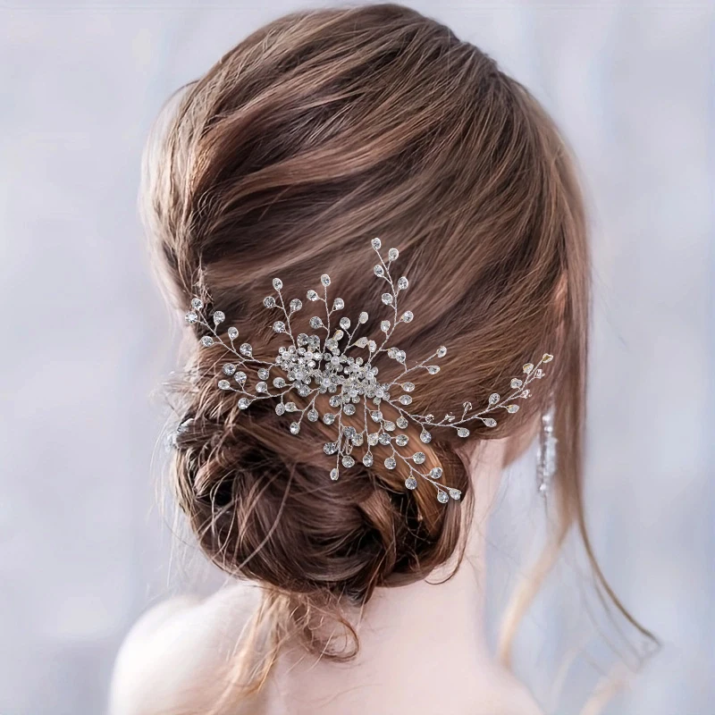 Metal color: Light Yellow Color - Luxury Rhinestone Hair Comb Clip Pin Headband Tiara For Women Party Prom Bridal Wedding Hair Accessories Jewelry Comb Clip Tiara