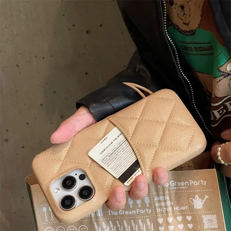Color: Brown, Material: PE - Luxury Lattice Pattern Leather Cover for IPhone 16 15 14 13 Pro Max Credit Card Slot Holder Purse Wallet Shockproof Phone Case