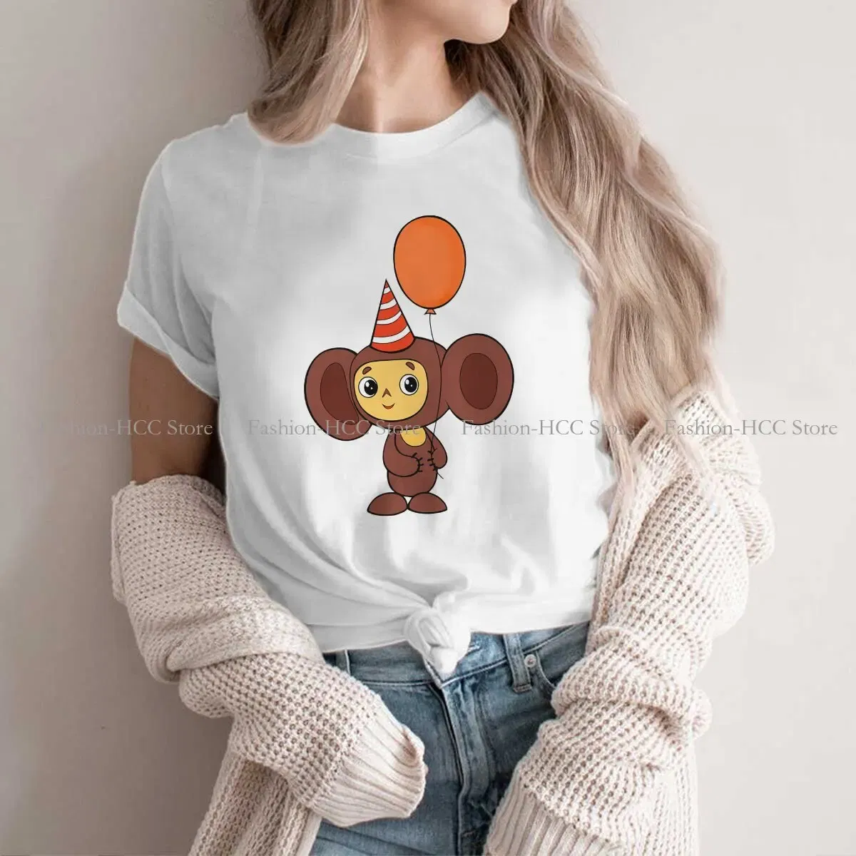 Color: WHITE, Size: S - Cheburashka Che Burashka Gena Russian Cartoon Polyester TShirts Birthday Distinctive Homme T Shirt Hipster Clothing