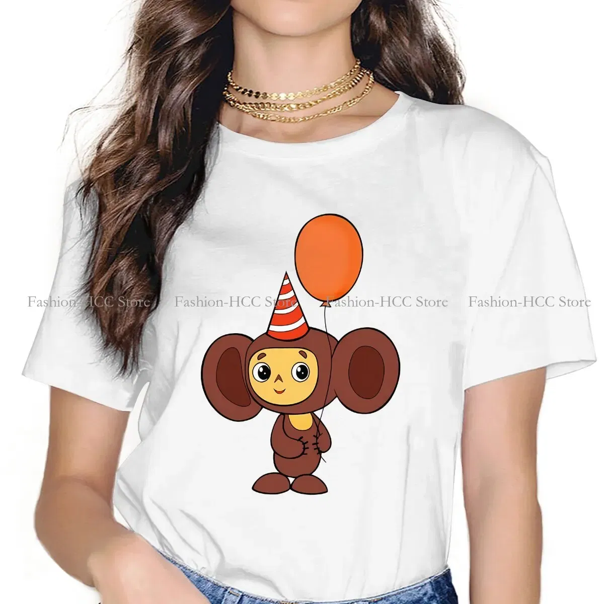 Color: WHITE, Size: S - Cheburashka Che Burashka Gena Russian Cartoon Polyester TShirts Birthday Distinctive Homme T Shirt Hipster Clothing