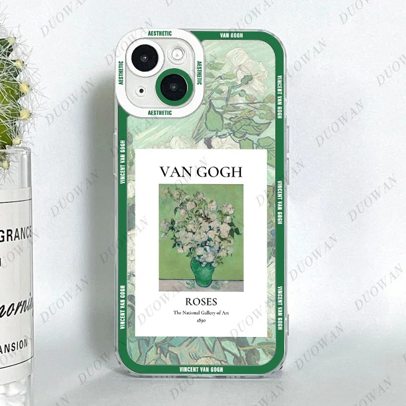 Color: green, Material: ABS - Van Gogh Oil Painting Phone Case For iPhone 11 12 13 14 15 16 Pro Max XR X XS Mini 8 7 Plus SE 2020 2022 Transparent Case