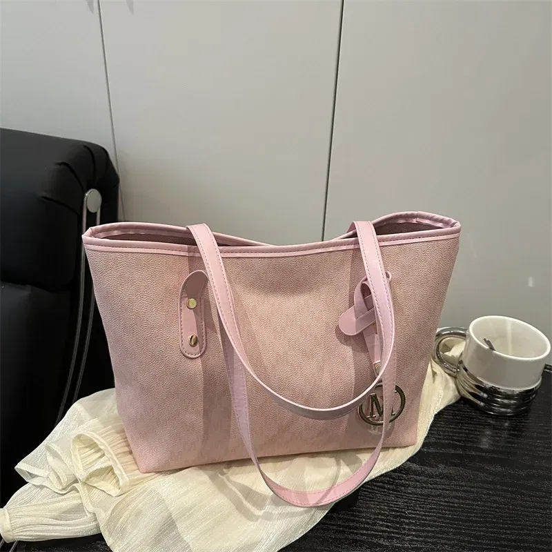 Color: Pink - 2025 New Large Capacity Women Bag M Check Pattern Versatile Small Design Shoulder Tote Commuter Bag