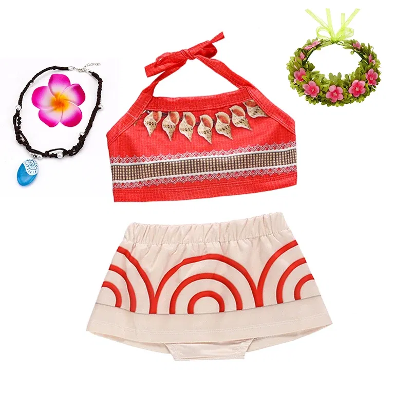 Color: GRAY, Kid Size: 4T - Little Girls Dress up Moana Baby Kids Two Pieces Set Top +Pants Infant Vaiana Role Play Festival Princess Costume Casual Clothes