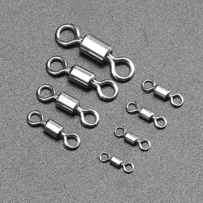 Color: PURPLE - 50PCS/Lot Fishing Swivel Sizes Solid Connector Ball Bearing Snap Fishing Swivels Rolling Stainless Steel Beads