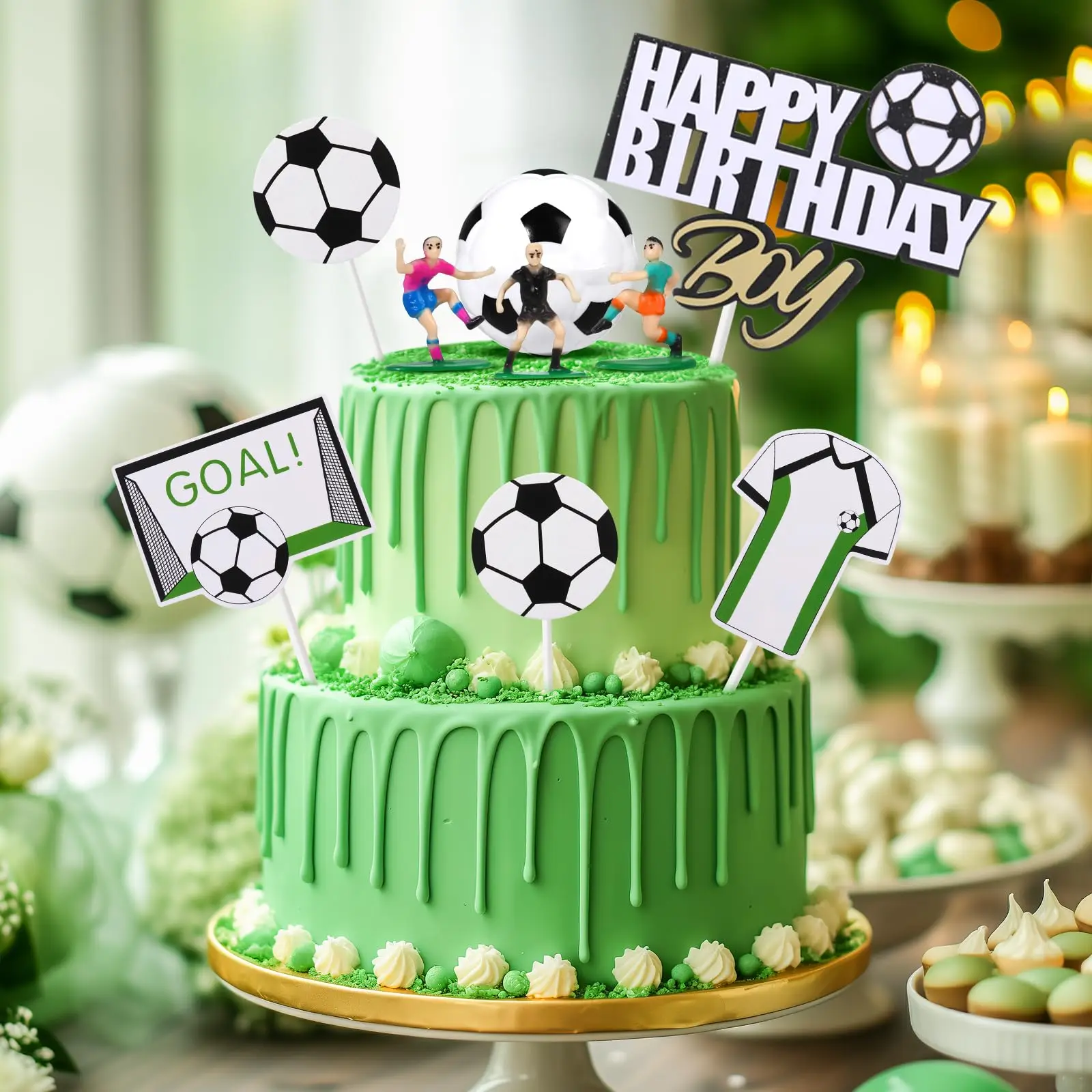 Color: Deep Sapphire - Soccer Cake Decorations Soccer Birthday Party Supplies Soccer Ball Cupcake Topper