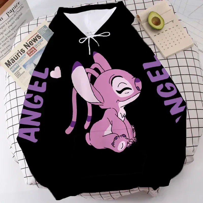 Color: GRAY, Size: 6T - Disney Hoodie Fashion Stitch Angel Monster Letter Cartoon Sweatshirt Pullover Cute Harajuku Unisex Women's Pocket Top