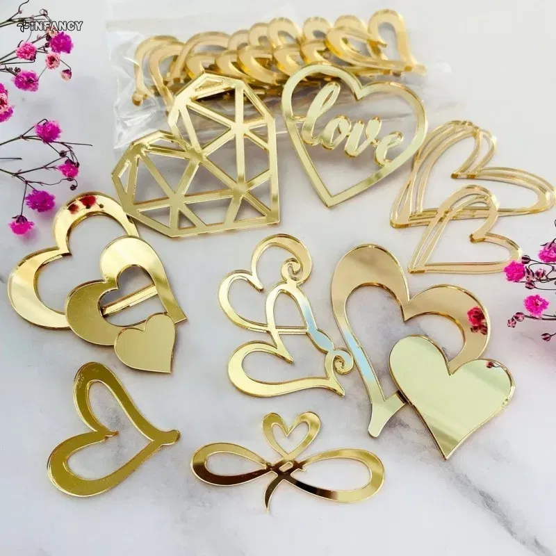 Color: Dark Khaki - 1Pcs Acrylic Cake Toppers Supplies Hearts Baking Dessert Flag Placard Decoration Proposal Anniversary Wedding Birthday Party