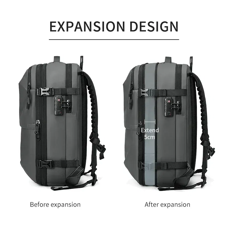 Color: GRAY - Men Travel Backpack vacuum compression 17 inch Laptop Business Large Capacity school Backpack Expanded outdoors Hiking backpack