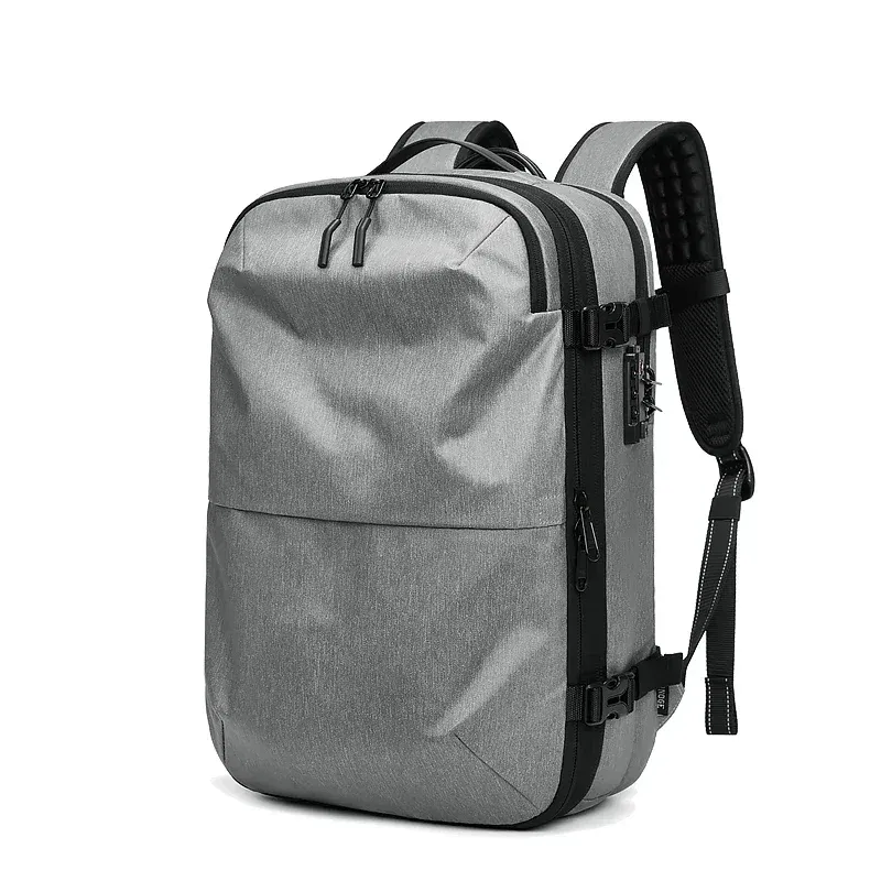 Color: GRAY - Men Travel Backpack vacuum compression 17 inch Laptop Business Large Capacity school Backpack Expanded outdoors Hiking backpack