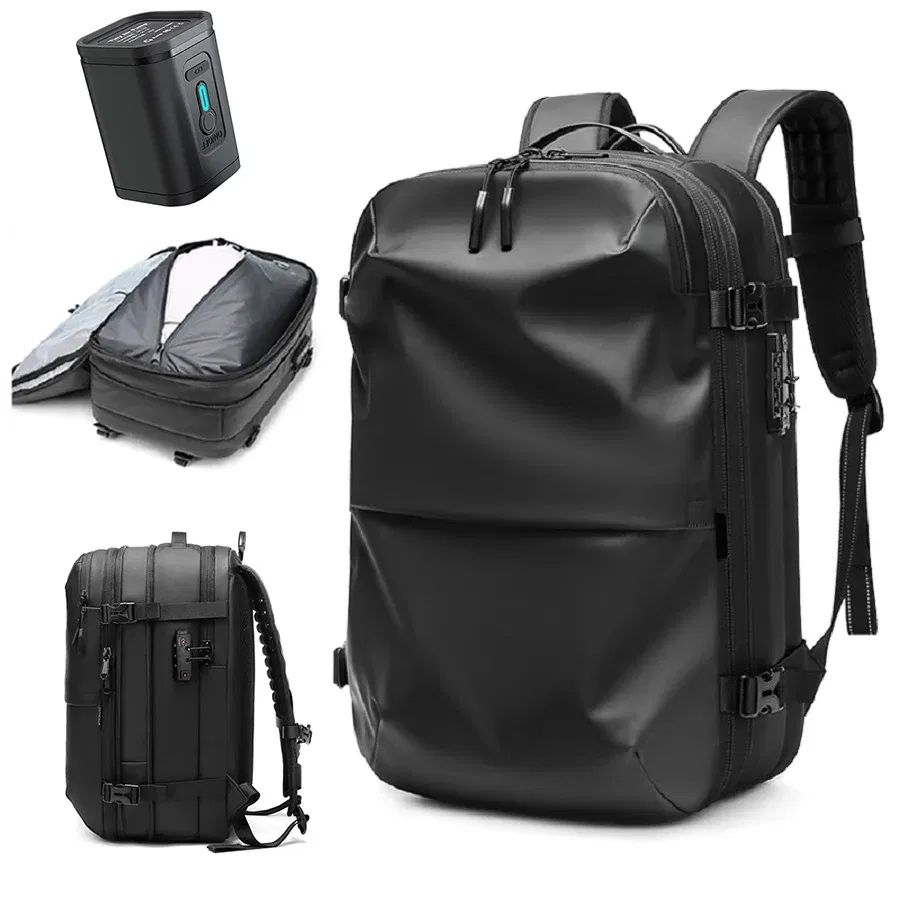 Color: GRAY - Men Travel Backpack vacuum compression 17 inch Laptop Business Large Capacity school Backpack Expanded outdoors Hiking backpack