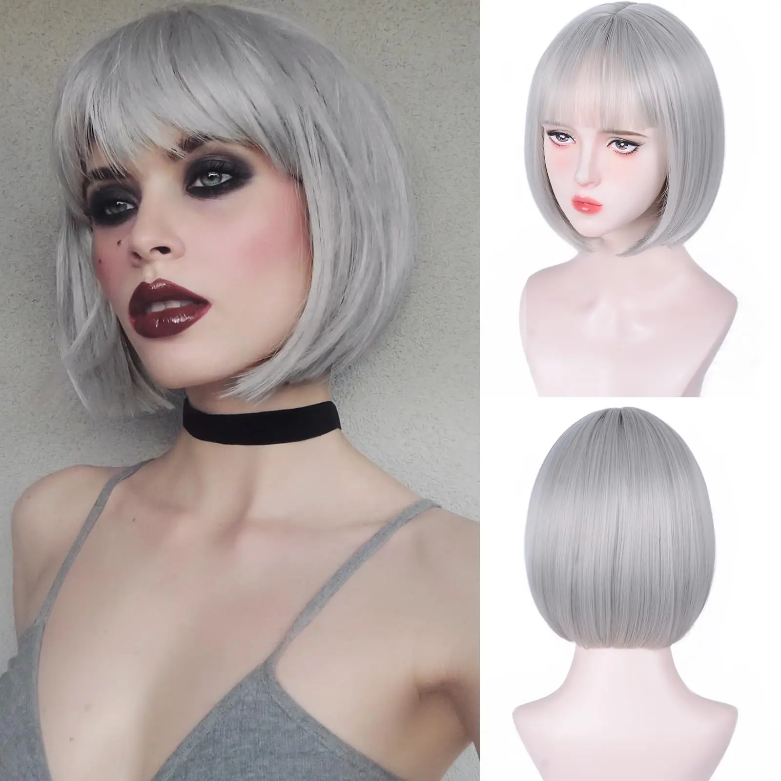 Color: P6/613 - Blonde synthetic wig with straight bangs Ladies Cosplay wig High temperature silk wig set with big waves and long curly hair
