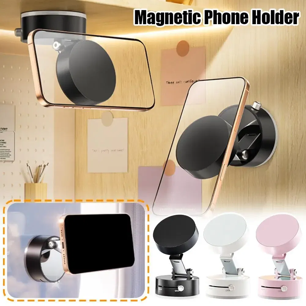 Color: Yellow - 180 Degree Adjustable Vacuum Suction Cup Folding Magnetic Mobile Phone Holder Foldable For Magsafe Lazy Car Suction Cup Holder