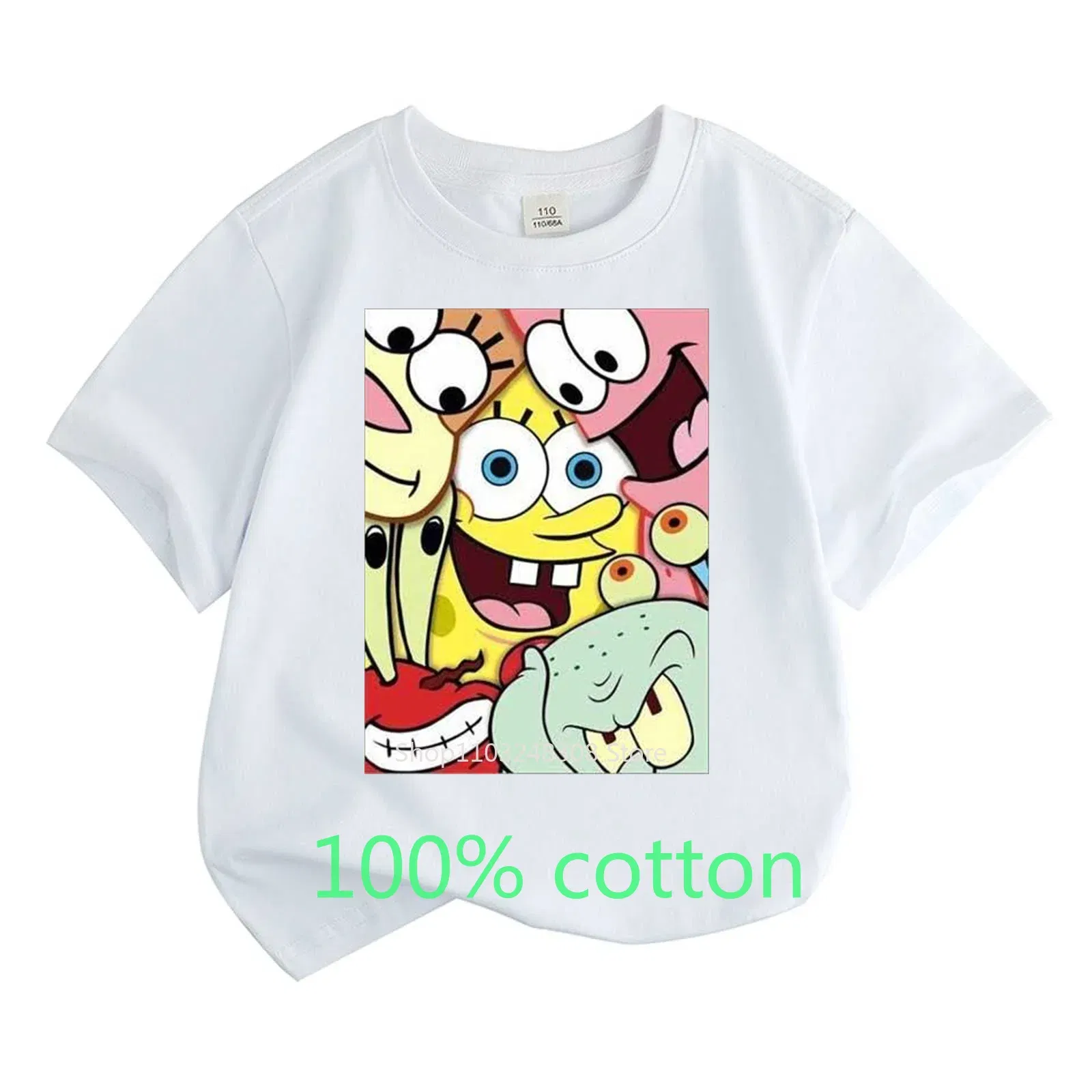 Color: Navy Blue, Kid Size: 9T - Mr. Krabs Squidward Sandy Spongebob T-shirt 100%Cotton Children Round Neck Short-sleeved Boys Girls Fashion Kids Clothes