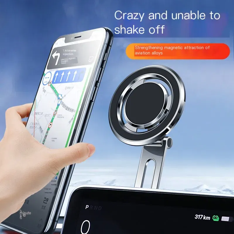 Color: Silver - Car Phone Holder Adjustable Foldable Bracket 360 Degree Rotating Aluminum Alloy for BYD Atto 3 Song Tang Tesla Model 3/Y/X/S