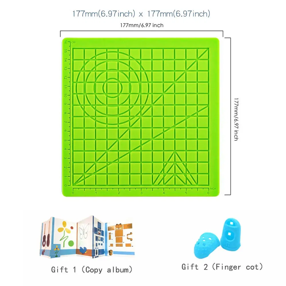color: green - Silicone Design Rubber Pad for 3D Printing Pen with 2 Finger Protectors Template Drawing Tools for Kids Adults Drawing DIY Tools
