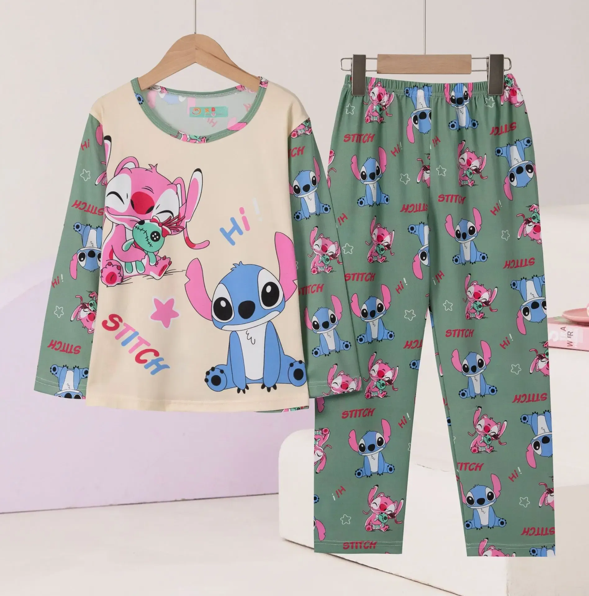 Color: Brown, Kid Size: 4T - New Pajama Boys Girls Pajamas Stitch Clothing Sets Kids Long Sleeve +Pant 2Piece Children Home Clothing Girl Nightgown