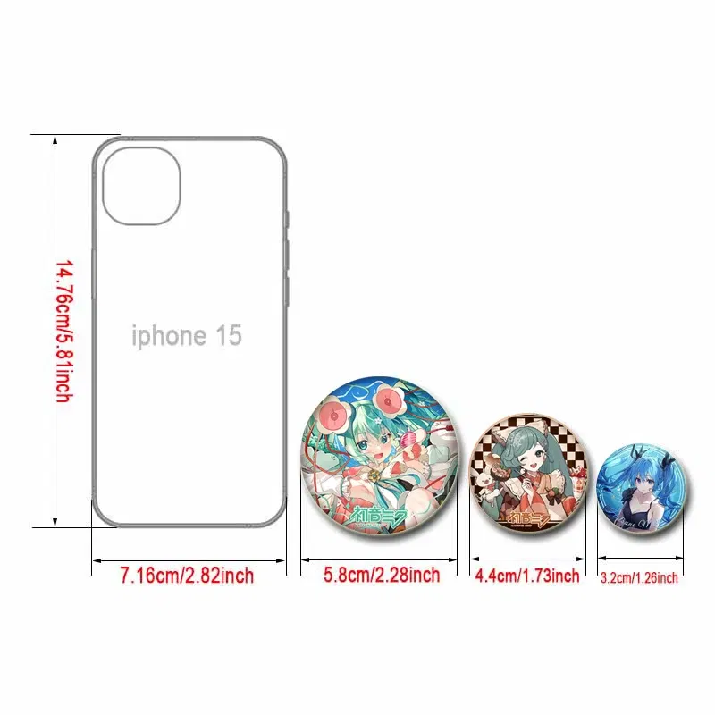 Color: Pink, Size: S - 58/44/32mm Miku Anime Round Pins Cartoon Badges Cosplay Handmade Tinplate Brooch on Backpack Clothes Chest Ornament Gifts