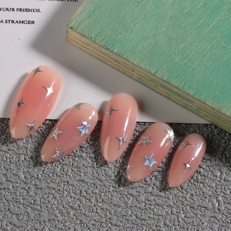 Color: Chocolate - Sliver Stars Nails Stickers 3D Bronzing Laser White Cross Starlight Glossychic Y2k Stylish Adhesive Manicure Decorations SO-167