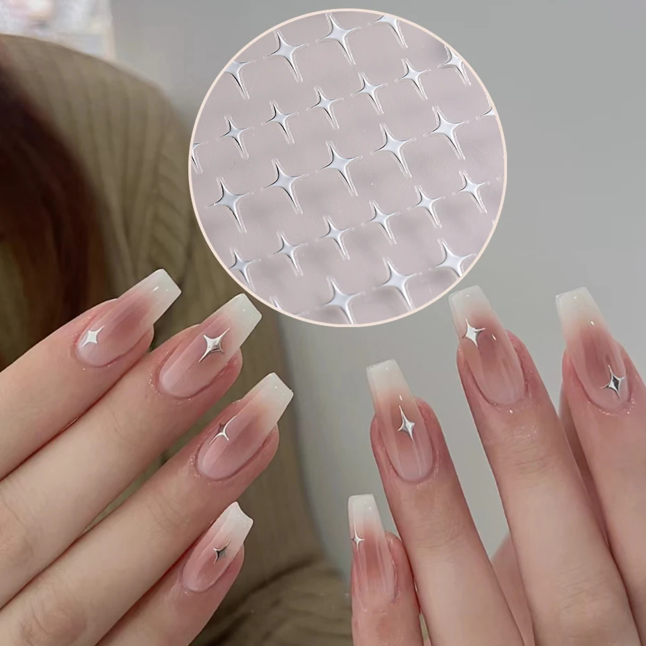 Color: Chocolate - Sliver Stars Nails Stickers 3D Bronzing Laser White Cross Starlight Glossychic Y2k Stylish Adhesive Manicure Decorations SO-167