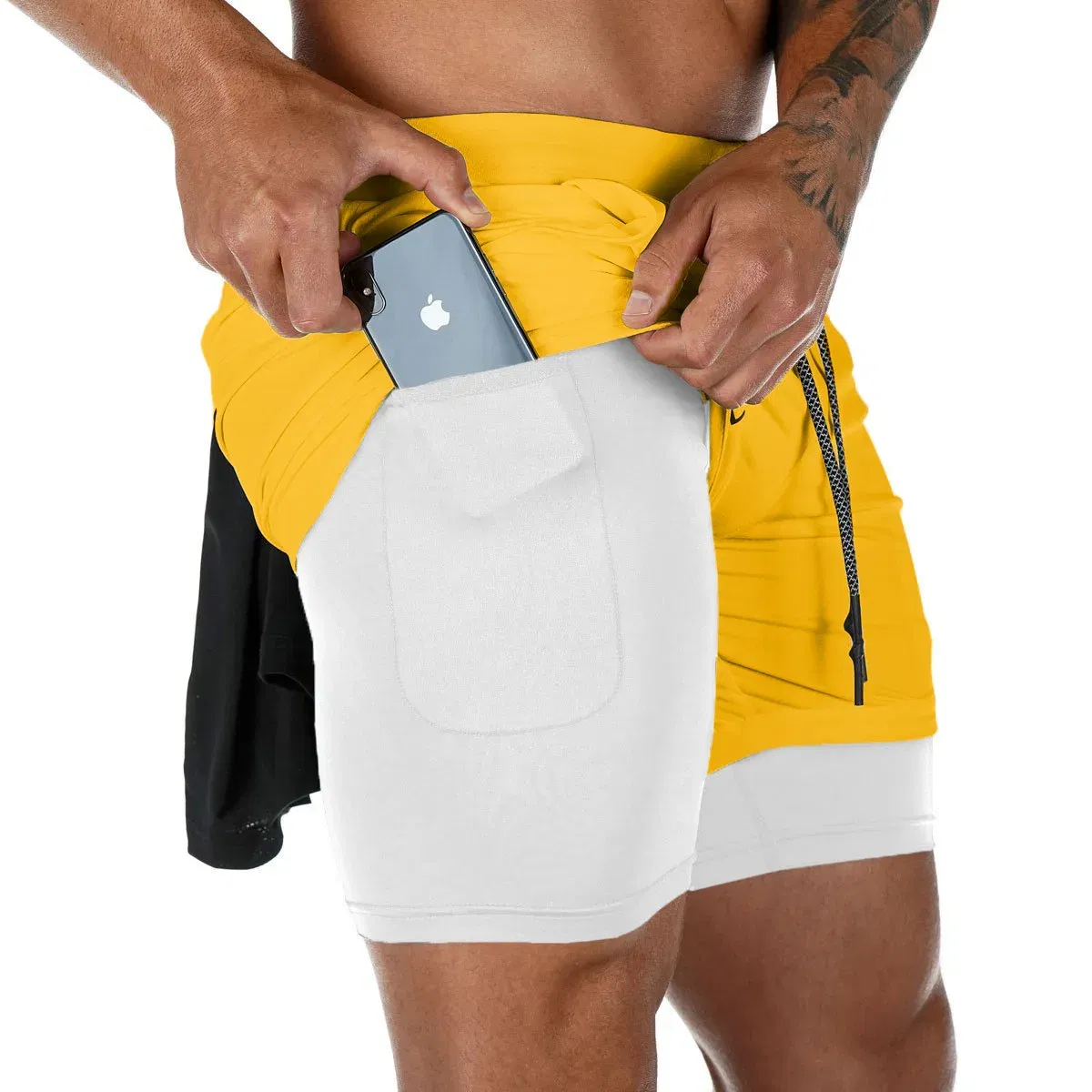 Color: Green, Size: XXXL - Men's Double Layer Fitness Shorts Drawstring Mesh Lining Elastic Waist Breathable Quick Dry to Beach Pool Summer Male