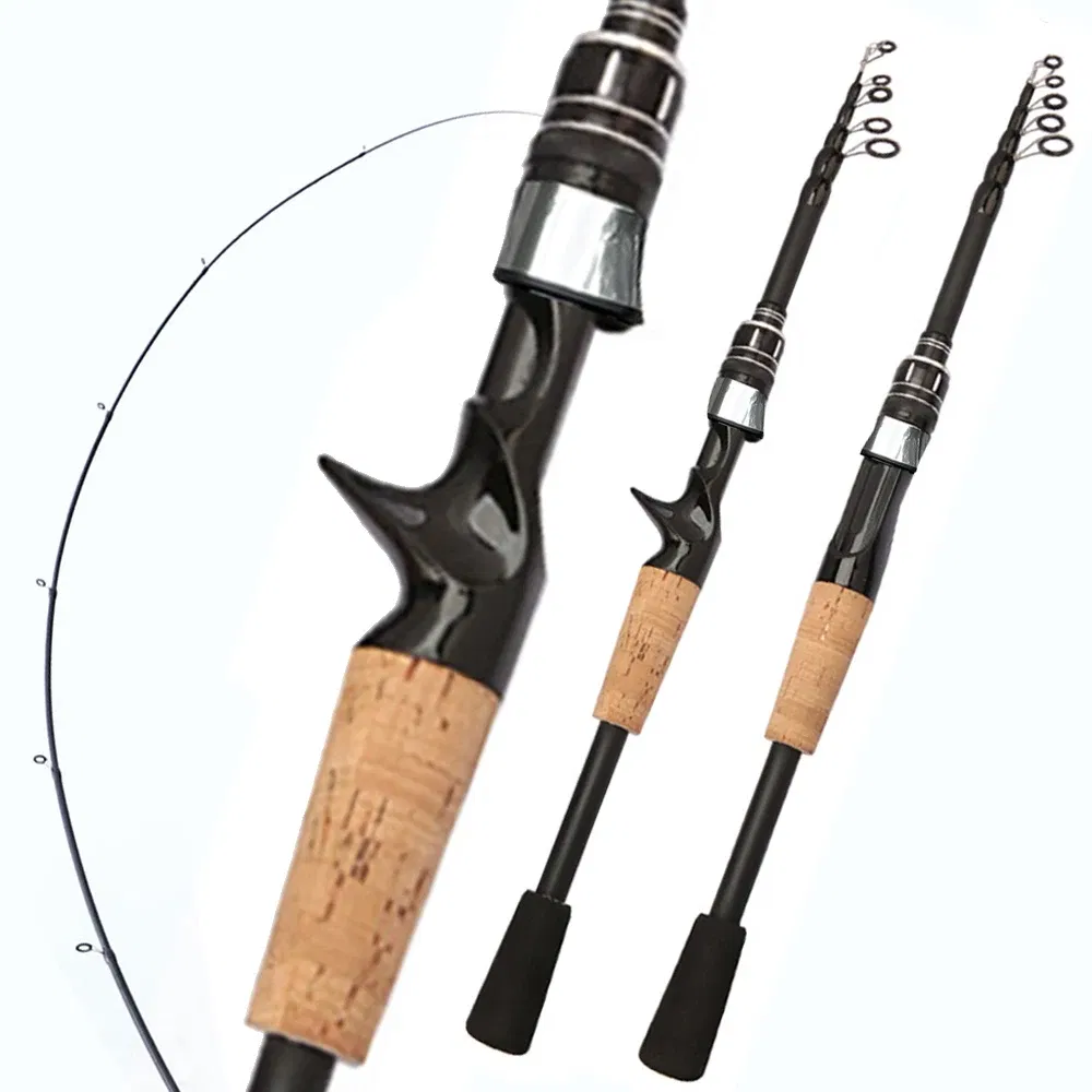 length: 2.4 m, Color: Red - Telescopic Lure Rod 1.5M 1.8M 2.1M 2.4M Carbon Spinning Rod Baitcasting Fishing Pole 8g-25g Wooden Handle Casting Fishing Tackle