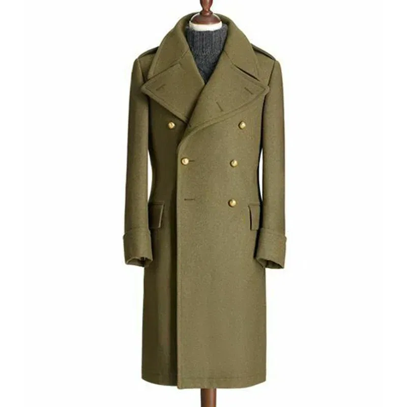 Color: Brown, Size: 6XL - Windbreak Men's Jacket Wool Long Coat Lapel Double Breasted Men's Trench Coats Windbreakers Jackets Man Winter 2023 Martens Male
