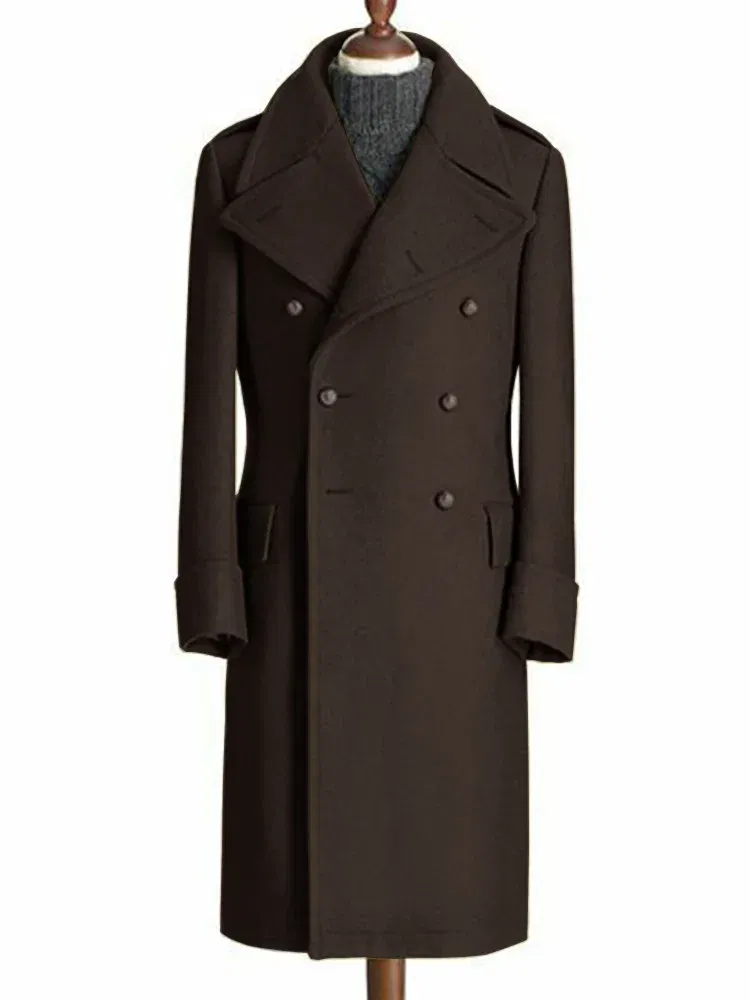 Color: Brown, Size: 6XL - Windbreak Men's Jacket Wool Long Coat Lapel Double Breasted Men's Trench Coats Windbreakers Jackets Man Winter 2023 Martens Male