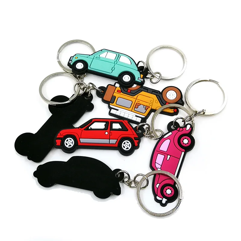 Color: Red - 1PCS PVC Key Ring 6 Colors of Car Shape Keychain charms Colorful Key Chain Key Holder Fit Little Boy Gift Kids Toys