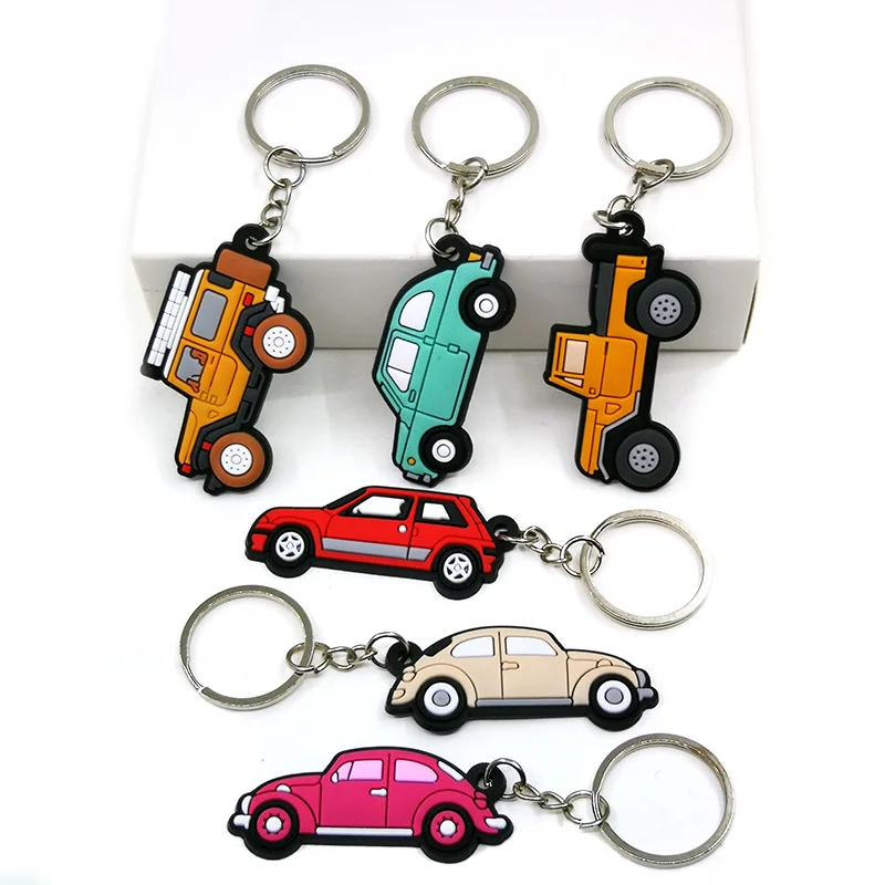 Color: Red - 1PCS PVC Key Ring 6 Colors of Car Shape Keychain charms Colorful Key Chain Key Holder Fit Little Boy Gift Kids Toys