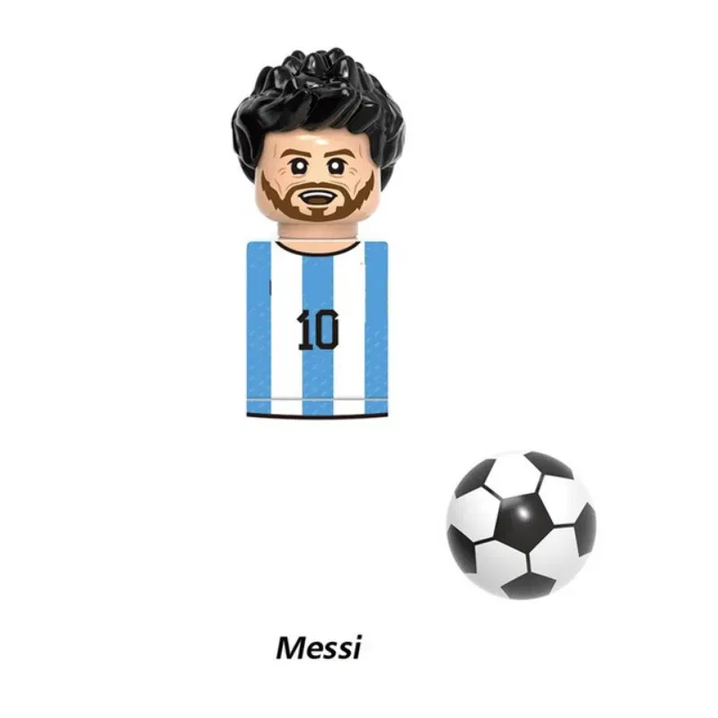 Color: NAVY - 1-16PCS Messi Ronaldo Neymar Lewandowski Soccer World Famous Football Players Figurine Mini Action Building Block Toy Kids Gifts