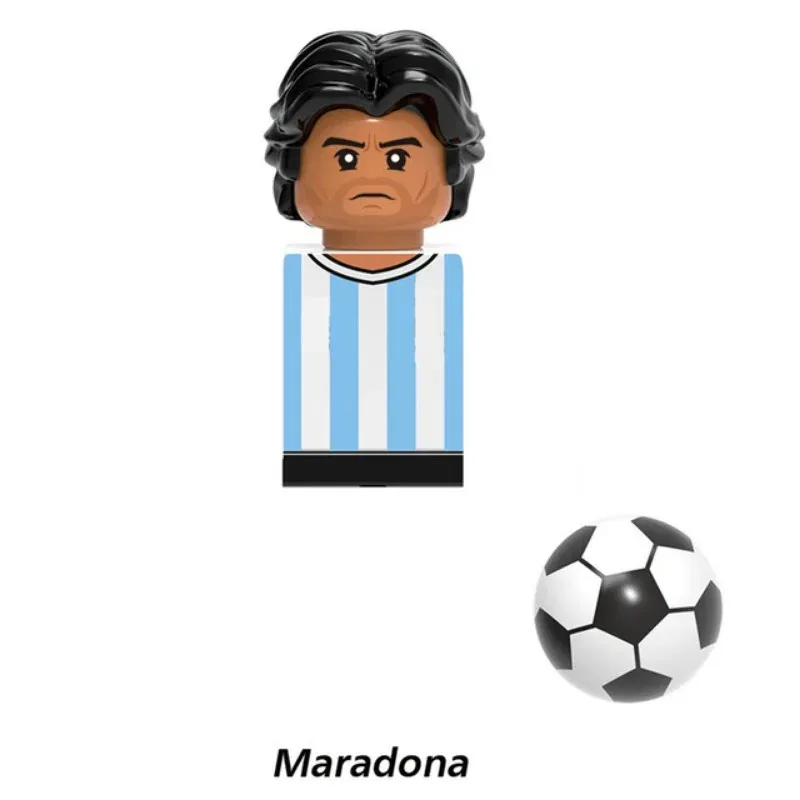 Color: NAVY - 1-16PCS Messi Ronaldo Neymar Lewandowski Soccer World Famous Football Players Figurine Mini Action Building Block Toy Kids Gifts