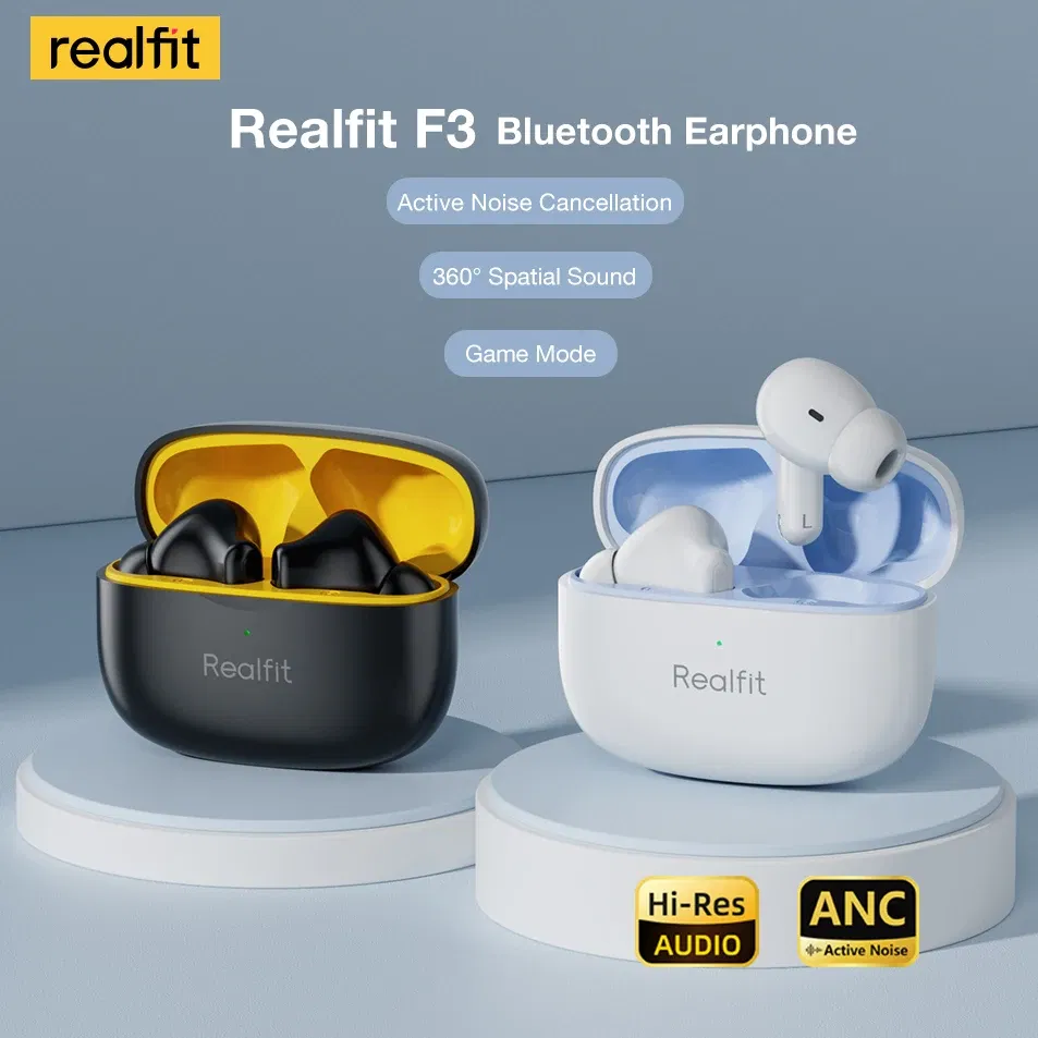 Color: black - Realfit F3 ANC Active Noice Cancellation Bluetooth Earphones ENC Call HIFI Stereo Superb Bass Wireless Earbuds Sport Gaming