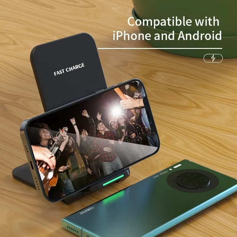 Color: silver - 30W Wireless Charger Stand Pad for iPhone 15 14 13 12 11 Pro Samsung Xiaomi Phone Chargers Induction Fast Charging Dock Station