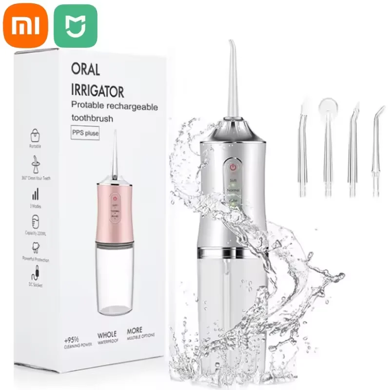 Color: WHITE - Xiaomi Portable Electric Dental Water Flosser Oral Irrigator Dental Bed Sprinkler Jet Toothpick 4 Nozzle Mouth Washing Machine