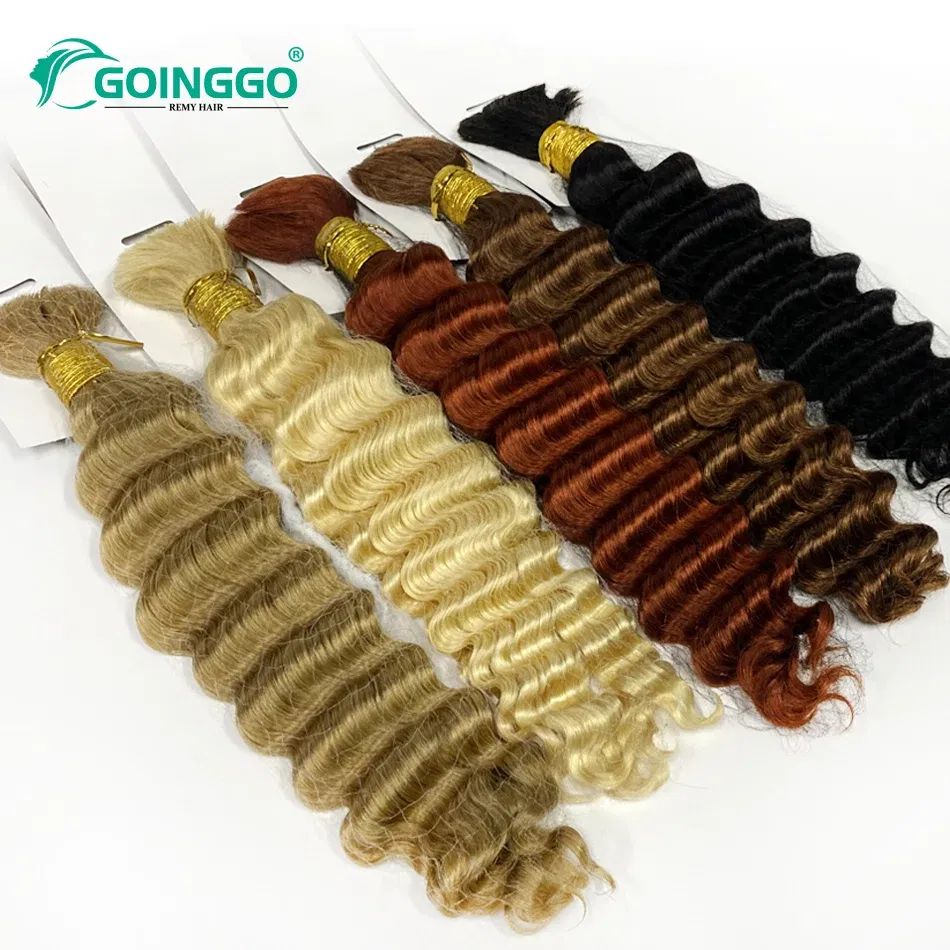 Color: T4/27/30, Stretched Length: 28inches - Pre-Colored Brazilian Deep Wave Bulk Human Hair No Weft Remy Bulk Human Hair 14 To 28 Inch Bulk Hair Extension Crochet Braids