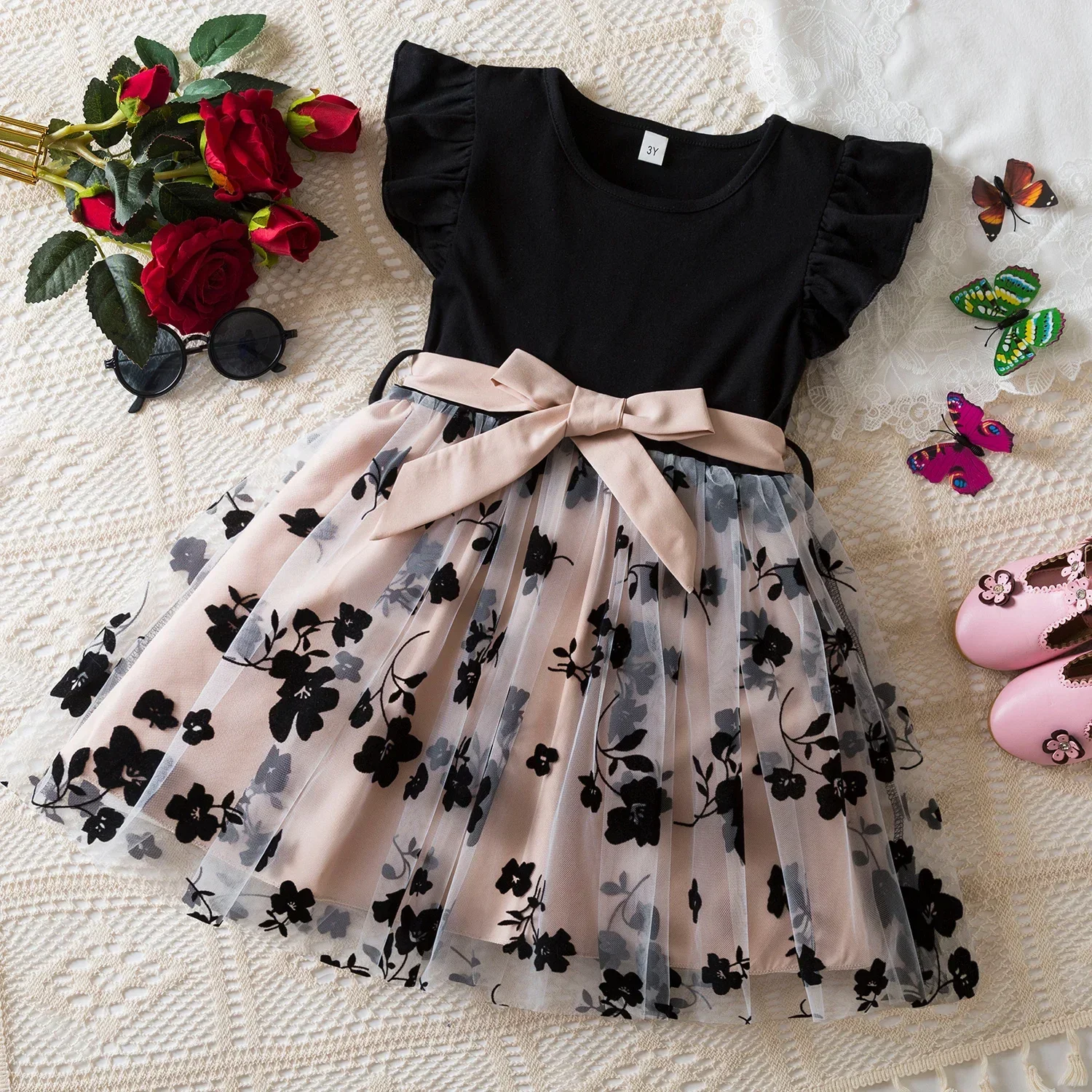 Color: Blue, Kid Size: 4T - Spring Autumn Full Sleeve Dress for Girls 3 to 8 Yrs Flower Girl Dress Children's Casual Clothing New Long Seelve Princess Dress