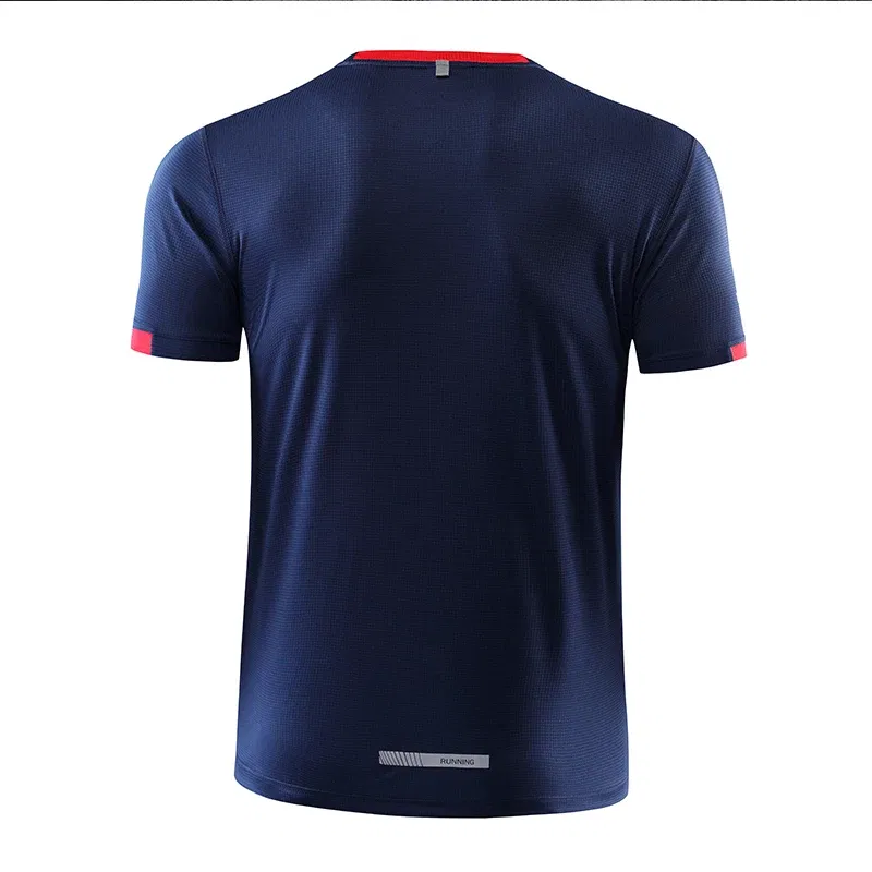 Color: Navy Blue, Size: XXL, Ships From: CN - Men's t-shirt quick-drying sports top, custom logo running T-shirt, trainer fitness shirt