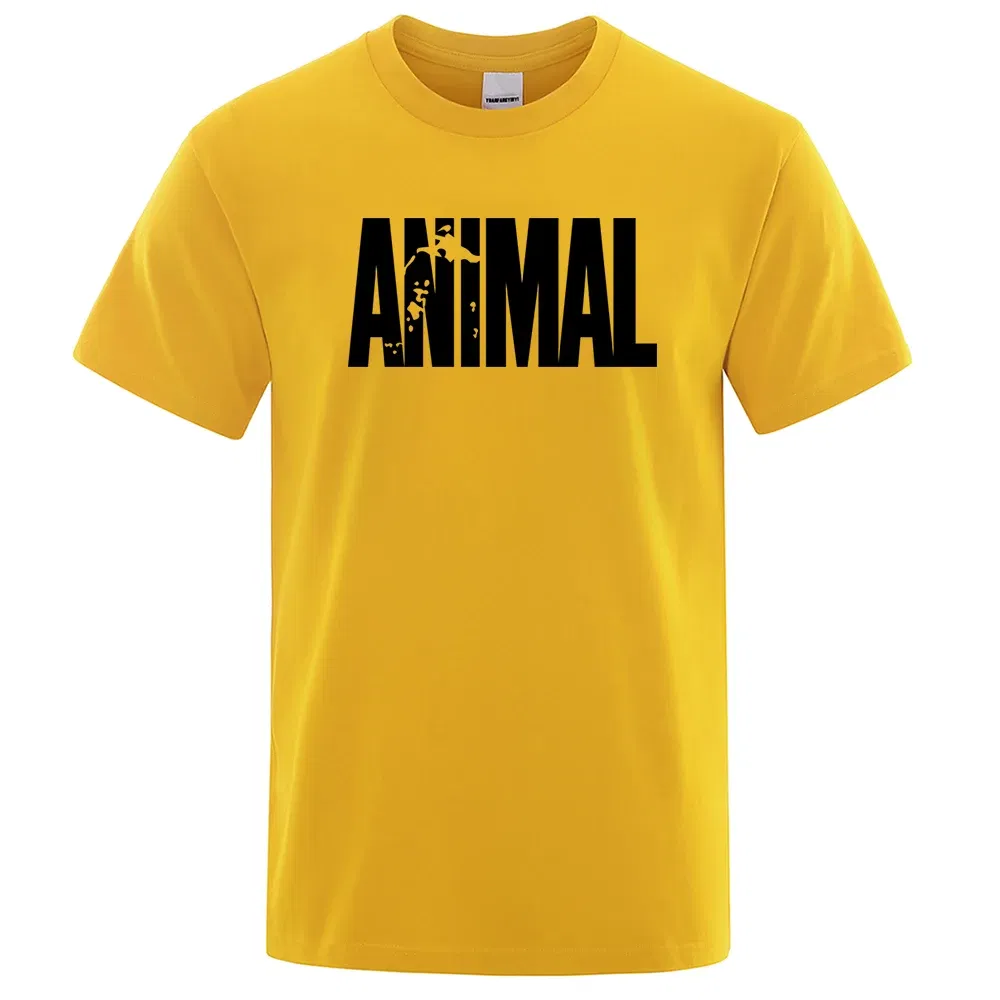 Color: Silver, Size: S - Fashion ANIMAL Letter Print Men T-Shirts Street Funny Short Sleeves Loose Oversized T Shirt O-Neck Breathable Cotton Clothing
