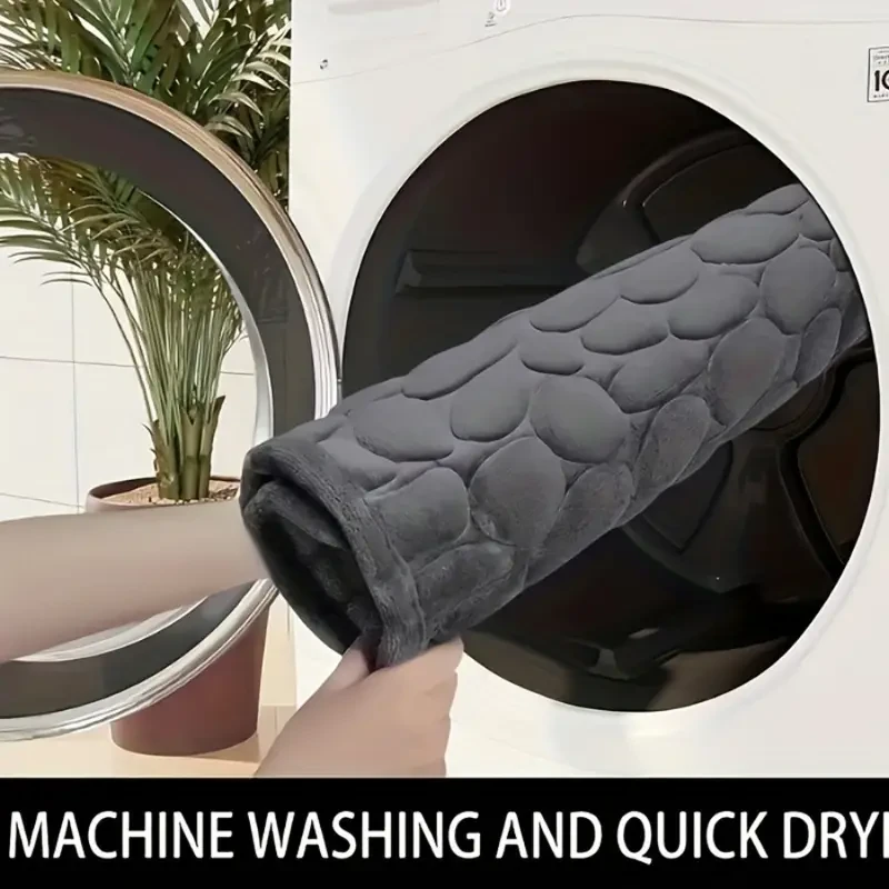 Non-Slip Memory Foam Bath Mat with Cobblestone Pattern Quick Dry, Plush Polyester, Rubber Backing, Machine Washable Rug