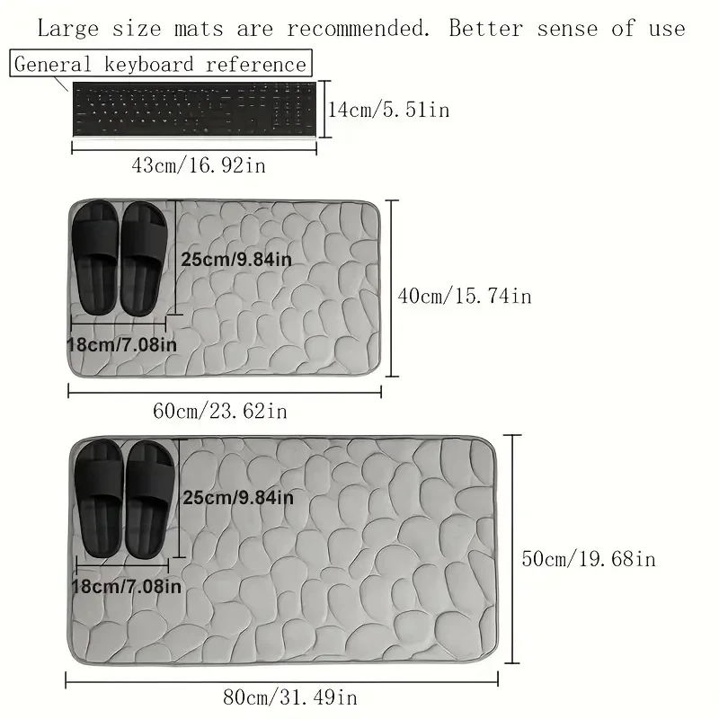 Non-Slip Memory Foam Bath Mat with Cobblestone Pattern Quick Dry, Plush Polyester, Rubber Backing, Machine Washable Rug