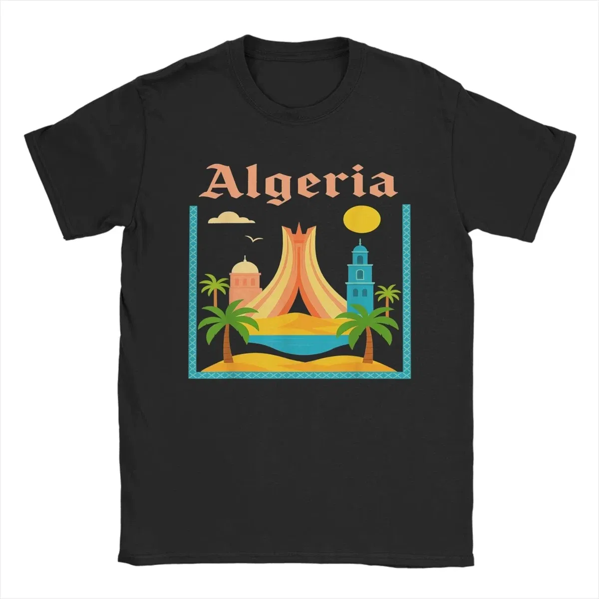 Color: Mint, Size: 6XL - Men Algeria DZ City Algerian T Shirts Africa Arab Pure Cotton Clothes Hipster Short Sleeve Crewneck Tees Gift Idea T-Shirt